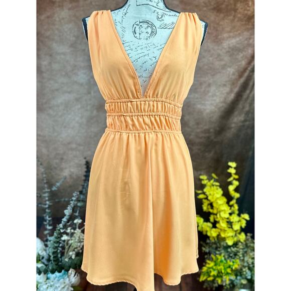 Semi Backless Sleeveless Gathered Waist Vero Moda Bonni Catch Mini Dress OrangeM - Picture 6 of 16